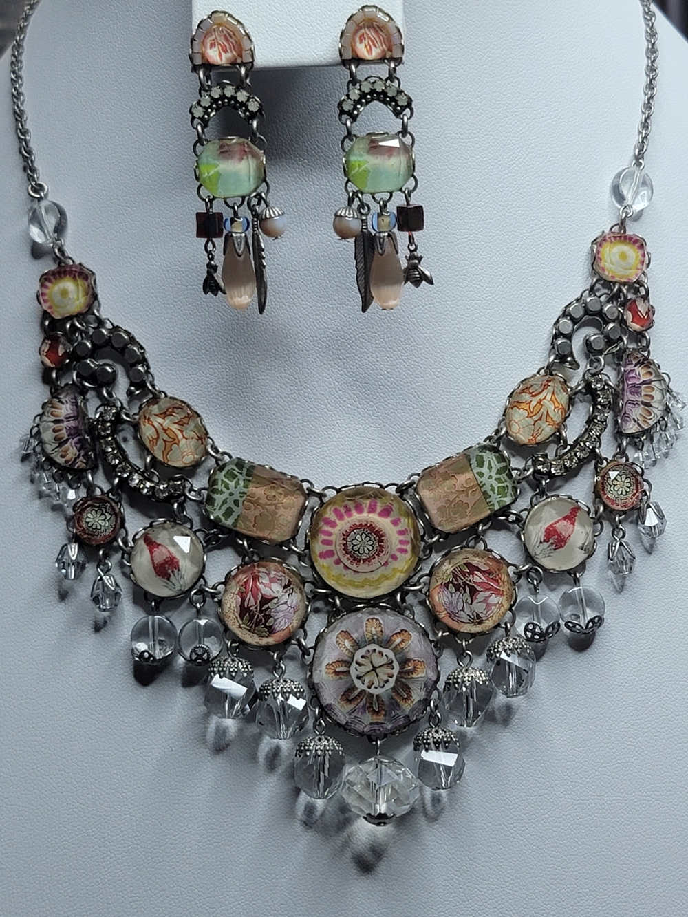 Ayala Bar BeautBohemian Floral Statement Necklace and Earrings Set - Multi-Color